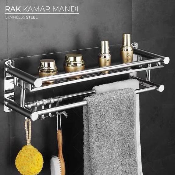 Rak Kamar Mandi 2 susun 40 50 60cm Dinding Rak Sabun Shampo Bumbu Dapu