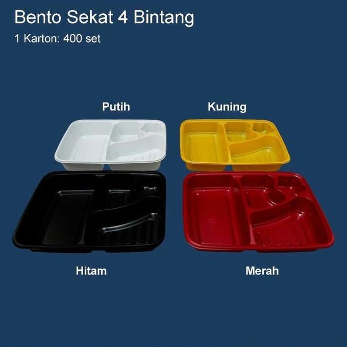 Bestsell- @50Set Mika Bento 4 Sekat Hitam Merah Pink Kuning Putih / Tempat Makan