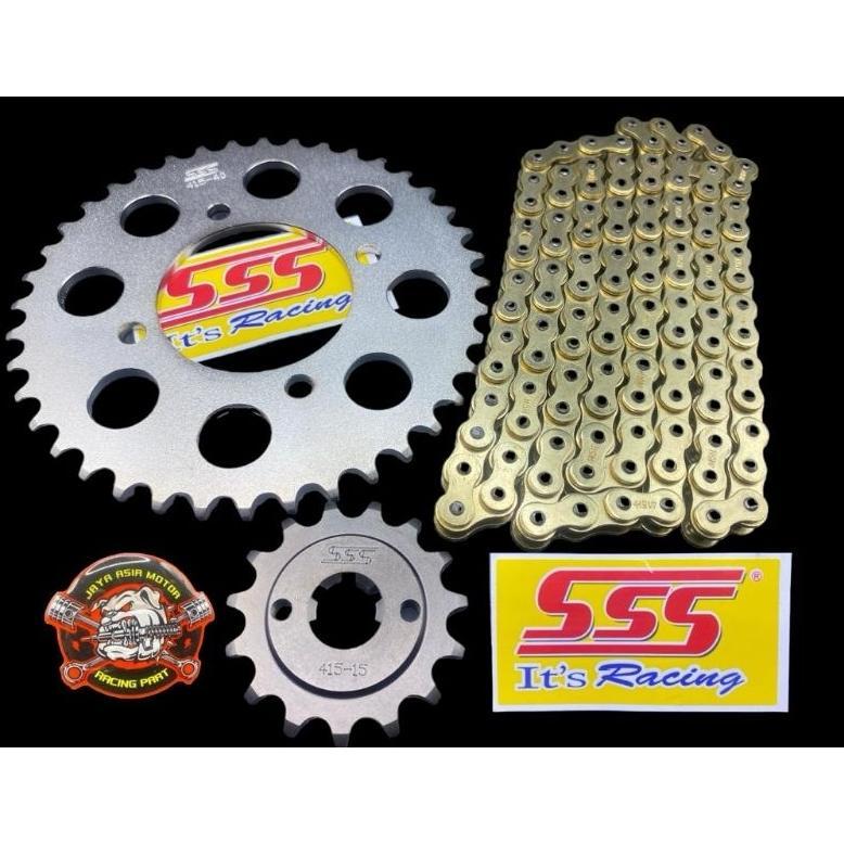 (BISA COD)GEAR SSS 415 SET JUPITER Z1 JUPITER Z NEW VEGA ZR SET RANTAI GOLD GEAR DEPAN BELAKANG SSS