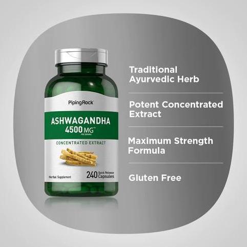 Piping Rock Ashwagandha Besar 4500 Mg 240 Capsules Stress Relief Cemas Original