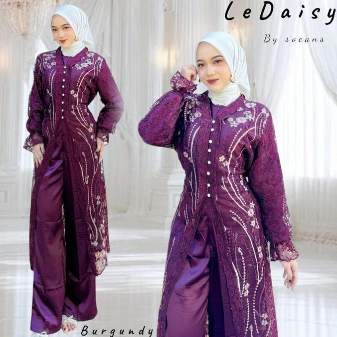 Ledaisy Set 3In1 | Setelan Outer Celana | Oneset Tile Bordir Busui Utk Pesta Kondangan Lamaran Serag
