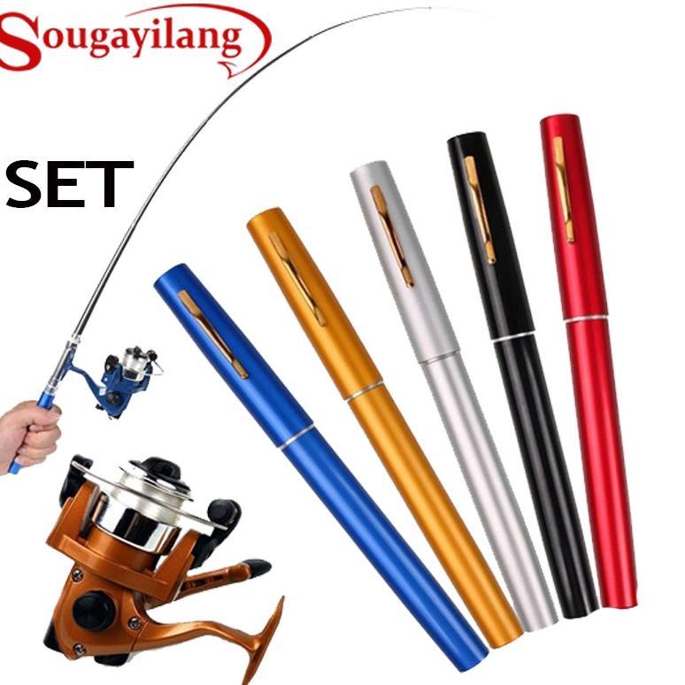 Sougayilang Set Pancingan Pulpen Aluminium Alloy Pocket Pen Shape Joran Udang Pancingan Set Lengkap