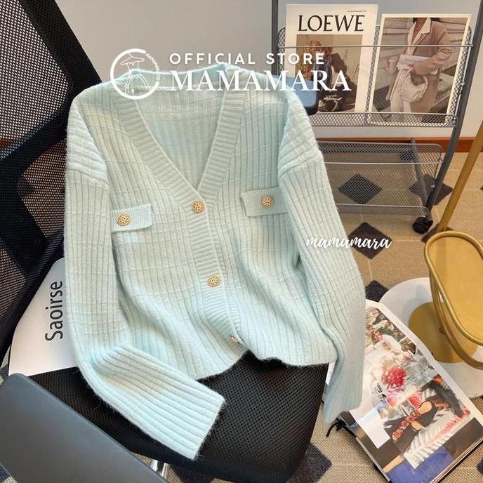 Outfitkekinian- Mamamara - Atasan Rajut Wanita Pastel Lengan Panjang Simple Classy Motif Balok Cardi