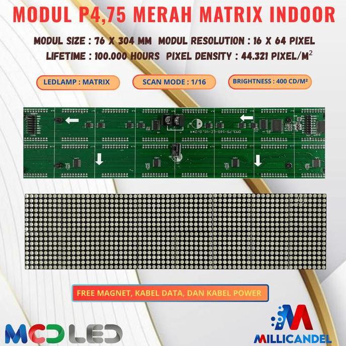 Terpopuler- Panel Modul P4,75 P4.75 F3.75 F3,75 16X64 Smd Matrix Merah Red Rg Indoor