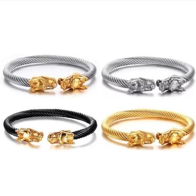 Bisainstan- Gelang Titanium Pria Model Naga Warna Putih Kuning Hitam Bahan Anti Karat Elegan Bracele