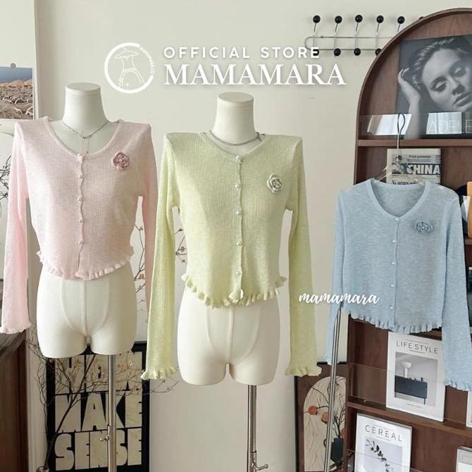 Outfitkekinian- Mamamara - Cardigan Outer Rajut Tipis Bunga Mawar Luaran Santai Adem Knitwear Simple