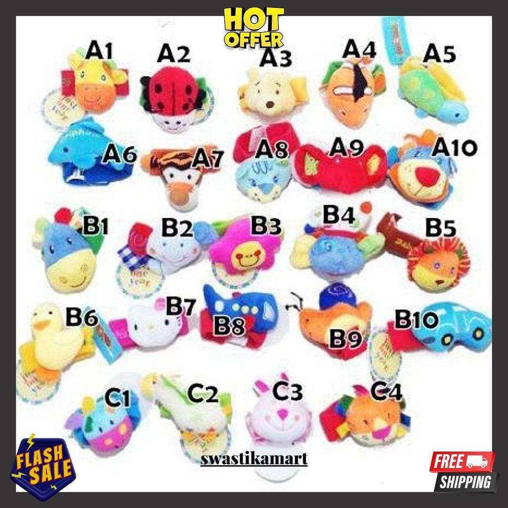 Gelang Anak Bayi Rattle Bunyi Boneka Pink Hijau Putih Biru Bisa Cod