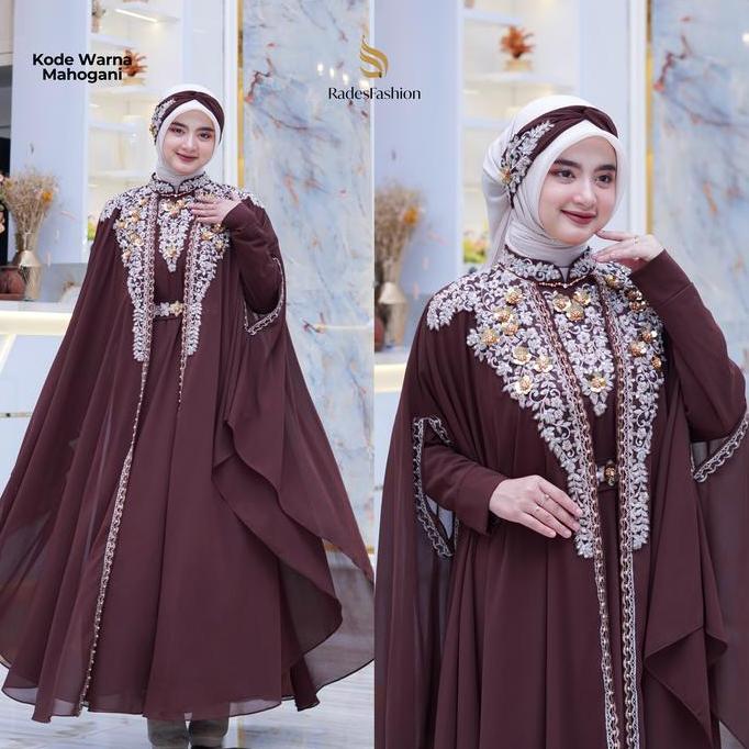 Rades - Kaftan Zeina Bahan Ceruty Set Turban Mewah Full Bordir Dan Payet Kaftan Wanita Pesta Kondang