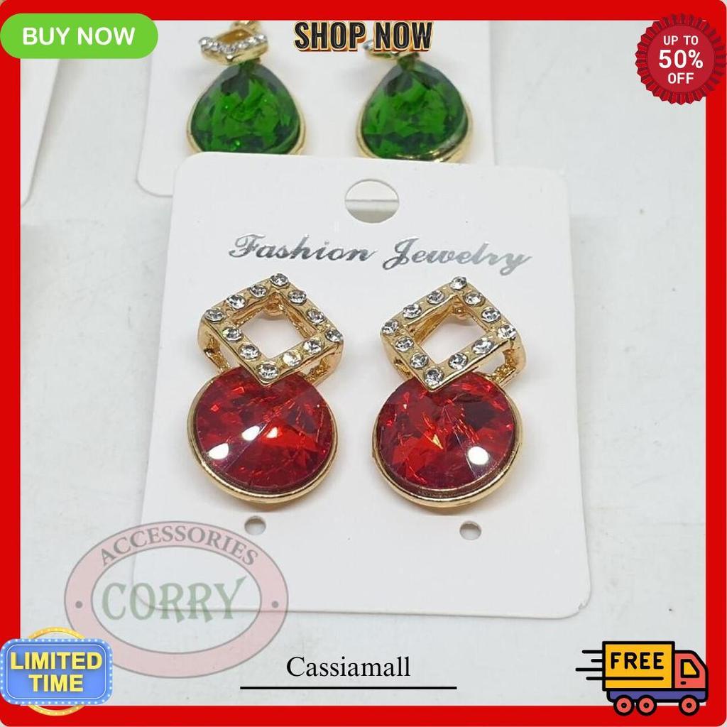 Anting Emas Berlian Batu Biru Biru Hijau Merah Ear Piece Earings Terlaris