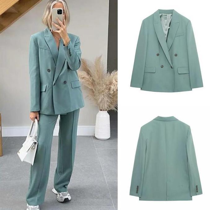 blue double breasted blazer / blazer wanita formal