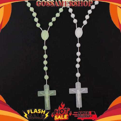 Kalung Rosario Fosfor Katolik Bulat 8 mm Menyala Dalam Gelap Aksesoris Souvenir Benda Rohani Murah K