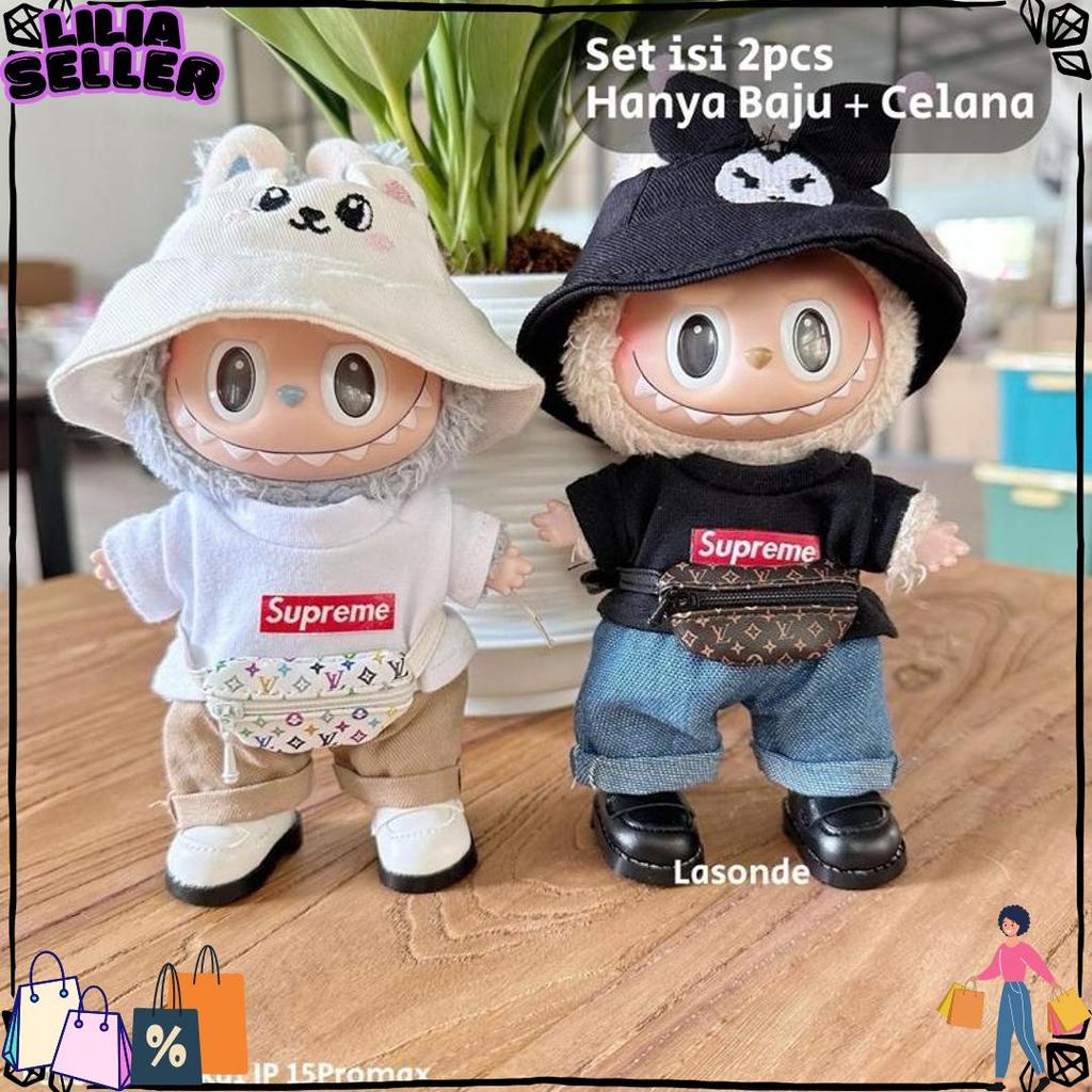 READY !! Baju Pakaian LABUBU V1 V2 Branded Chanel LV Lucu Kacamata Tas Boneka New