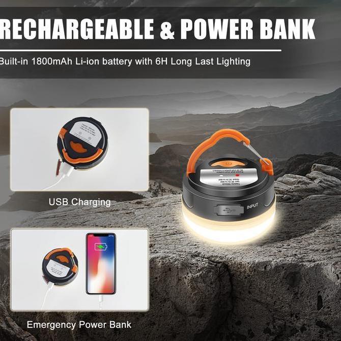 Lampu Tenda Camping Charge Lantern LED USB with Powerbank Sistem Rechargeable Hiking Lamp 3 Mode Cah