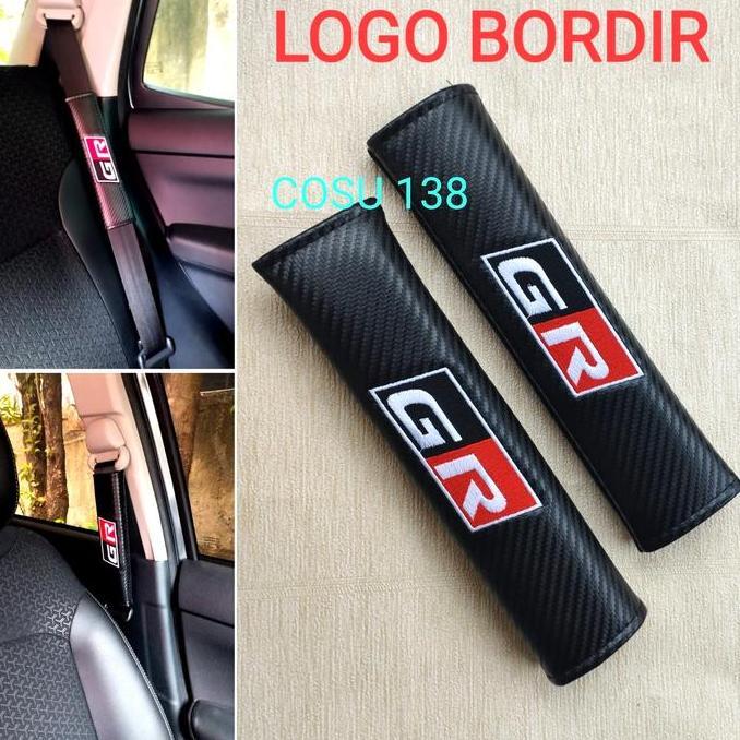 SARUNG COVER SEAT BELT CARBON MOBIL TOYOTA RAIZE LOGO GR BORDIRAN