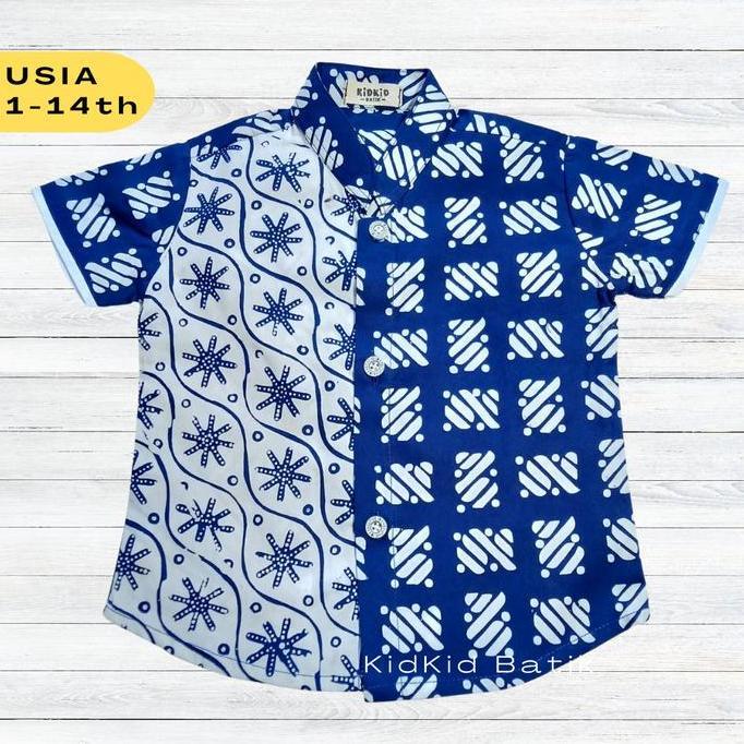 Baju Batik Anak Laki Kemeja Hem Kombinasi Modern Kekinian Usia 1-14 th