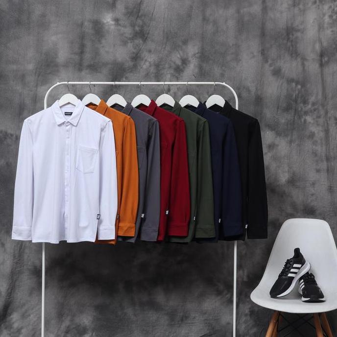 Dzargo Kemeja Polos Pria Lengan Panjang Pique Premium (Hitam, Putih, Navy, Army, Dark Mustard, Maroo