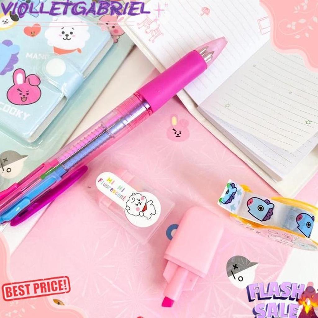 1 Set Alat Tulis 4in1 Buku Pulpen Highlighter Tape BTS Notebook BT21 Murah COD