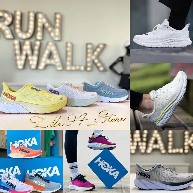 Sepatu Running Wanita Hoka Clifton 8 White Purple Premium