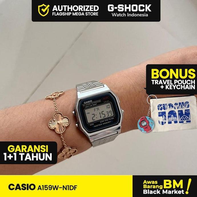 New- Jam Tangan Pria Casio A159W-N1Df | Made In Japan | Silver Digital Rantai Original | A159W-N1 A1