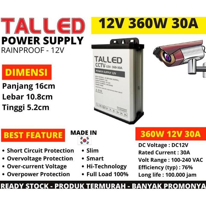 POWER SUPPLY CCTV BOX 12V 360W 30A OUTDOOR- INDOOR GARANSI 1 TH TALLED