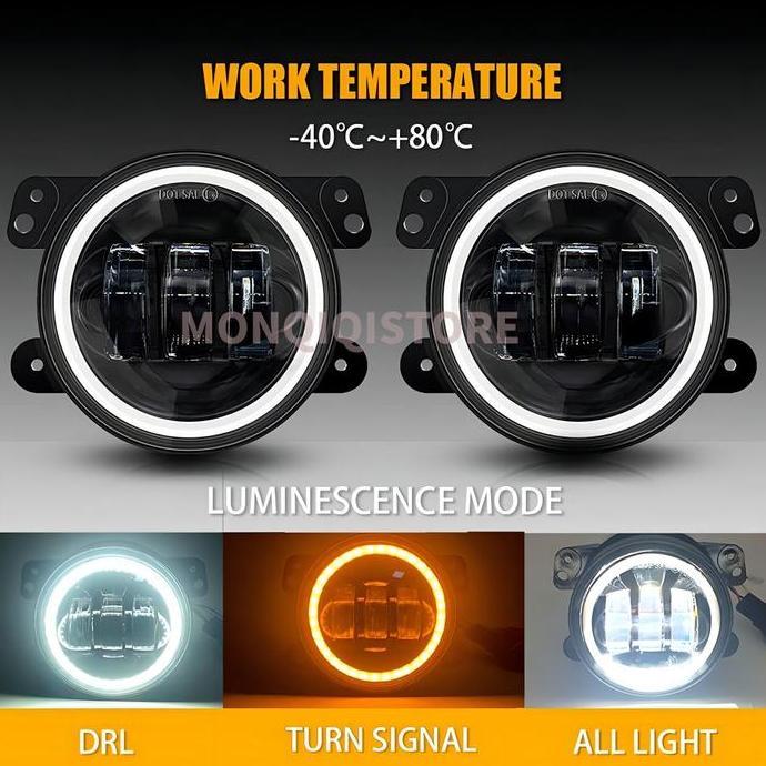 2Pcs Lampu Daymaker Foglamp 4 Inch 30 Watt  Fog Lamp Angel Aye Putih Kuning Baut Bumper Car Lampu Fo