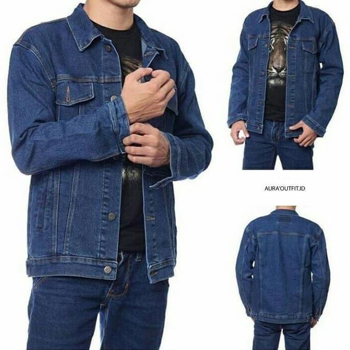 Mntp- Jaket Jeans Pria Dewasa Bahan Denim Tidak Mudah Luntur Tersedia Ukuran Jumbo Size M-Xxl