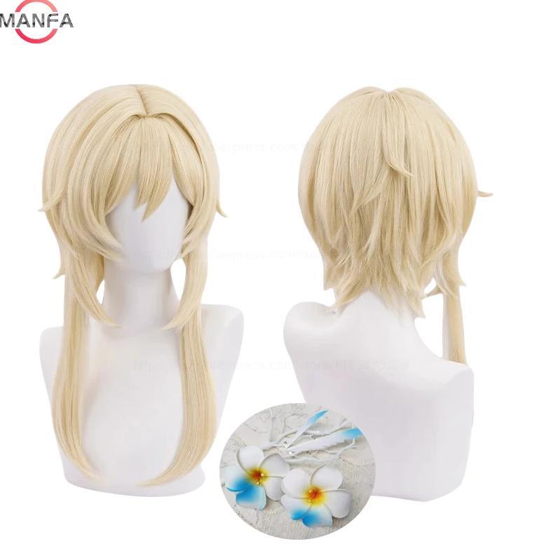In Sstock Traveller Lumine Cosplay Wig Mid Long Blonde Heat Resistant Synthetic Hair Game Anime Gens