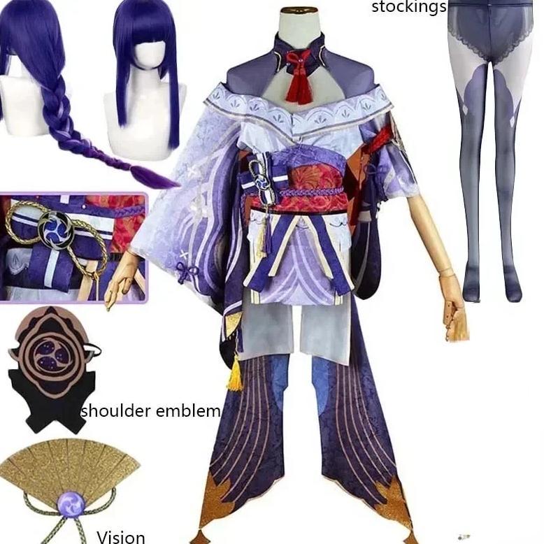 Raiden Shogun Cosplay Costume Baal Outfits Raiden Mei Full Set Dress  Headwear for Anime Expo