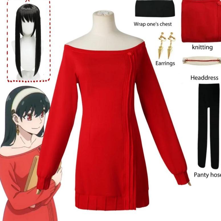 Anime FAMILY Cosplay Yor Forger Yor Briar Cosplay Costume Women Sexy Long Red Knitting Sweater Mini 