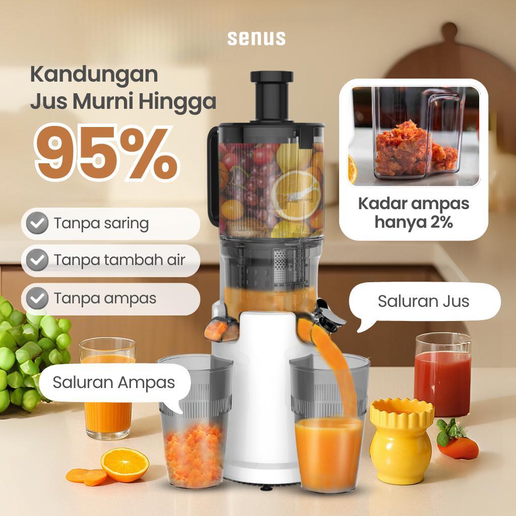 Senus Slow Juicer Pro 220W - Pengekstrak Buah 95% Tanpa Ampas  Mudah Dibersihkan
