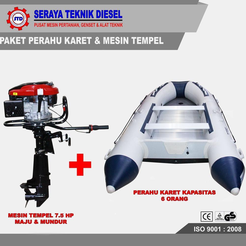 MESIN TEMPEL 7.5 HP & PERAHU KARET 6 ORANG 3 x 1.5 M SIAP PAKAI Berkualitas