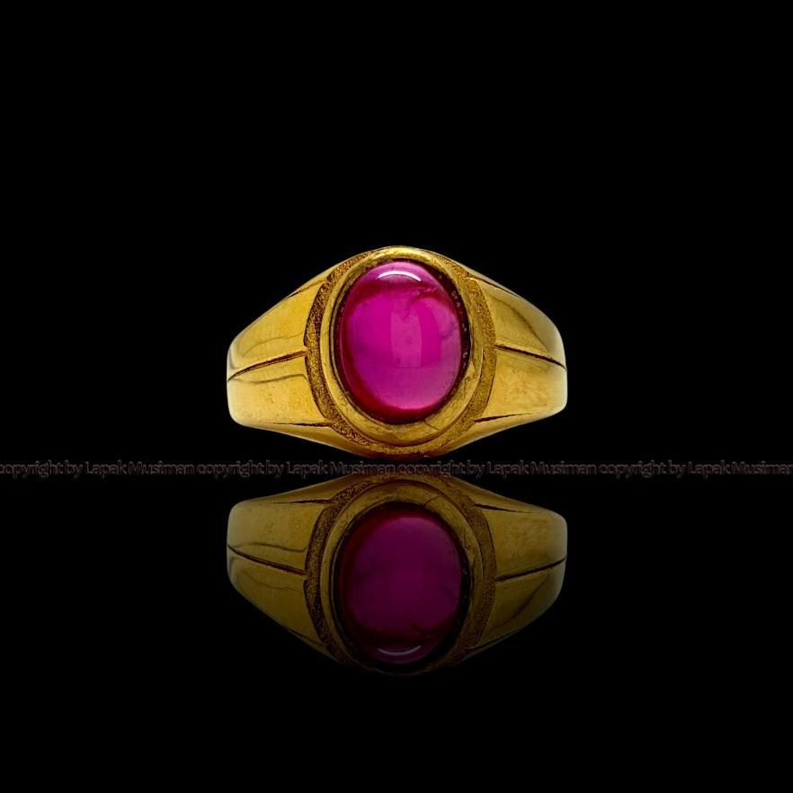 Cute- Cincin Pria Batu Ruby Siam Bangkok Ring Titanium Anti Karat