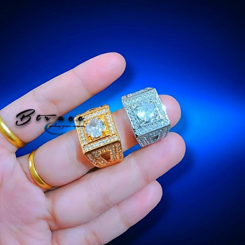 Cute- Cincin Pria Batu Berlian Permata Mewah Elegant