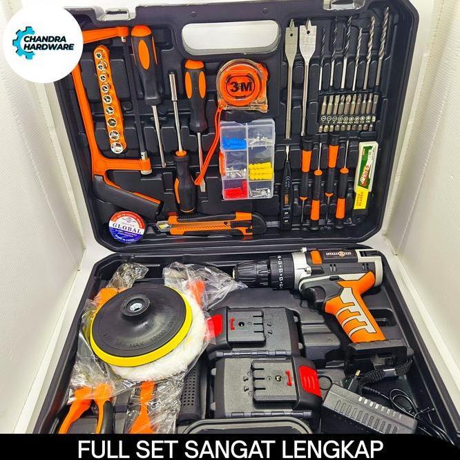 Bor Cordless Toolkit Full Set Bor Batre Shining Lengkap Bor Poles 2 Batre Koper