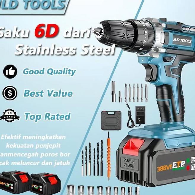 D 766388Vf Mesin Bor Cordless Mesin Bor Tangan Cordless Drill 2Cas 10Mm Cordless Drill Bor Cas Impac