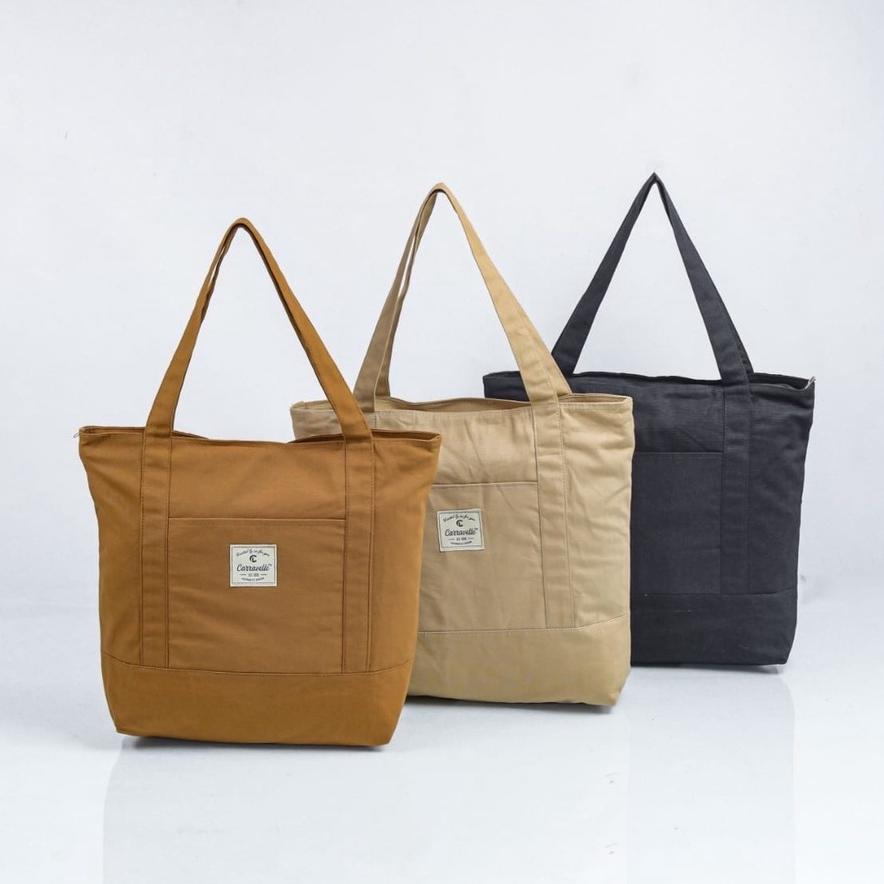 Good- Tas Tote Bag Resleting Kuliah Wanita Bahan Canvas Besar Polos Sueding Tebal Lembut Model Tas B