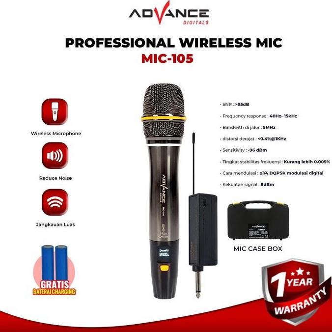 Volk- Ready+Bisa CodAdvance Mic105 Mic Wireless Microphone Mic Single Batrei Dapat Di Charger Batrei