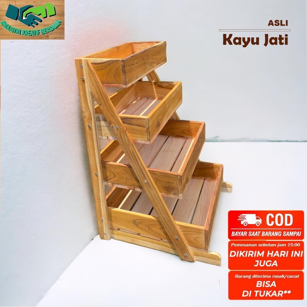 RAK BAWANG SUSUN 4/ RAK SERBAGUNA KAYU JATI/ RAK DAPUR