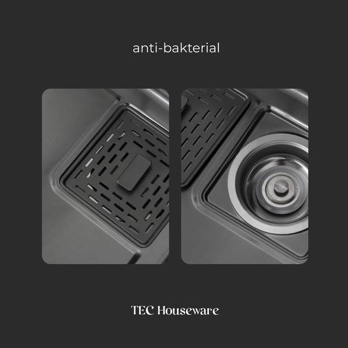 Toypuy- TecJuno Kitchen Sink Stainless Steel 304 Matte Grey Rainfall Set Wastafel Dapur Lengkap Tari