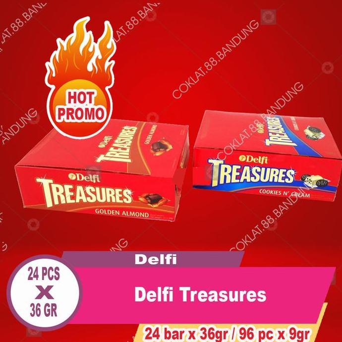 Delfi Treasures 1 Box Isi 24 Bar (96 pcs / 24 X 4 X 9gr) - Coklat Rasa Almond Cookies Biskuit White 