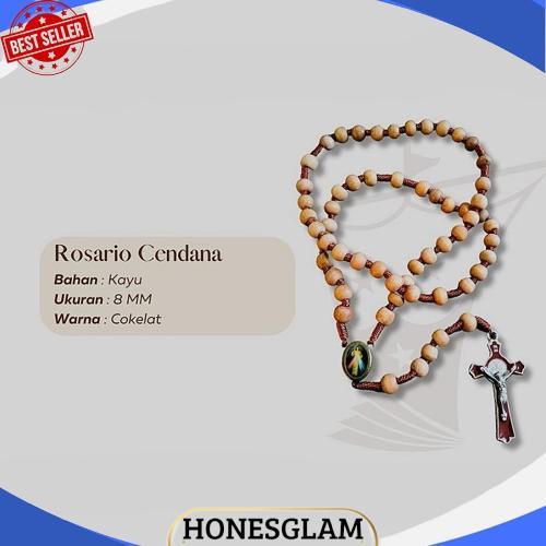 Kalung Rosario 77 Bapa Kami Kayu Cendana 8 mm Souvenir Rohani Katolik Pria Wanita Tali Lilit Sale