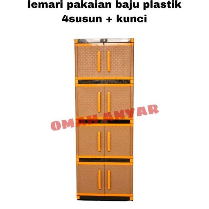 Almari Lemari pakaian Baju Plastik 4 susun + kunci