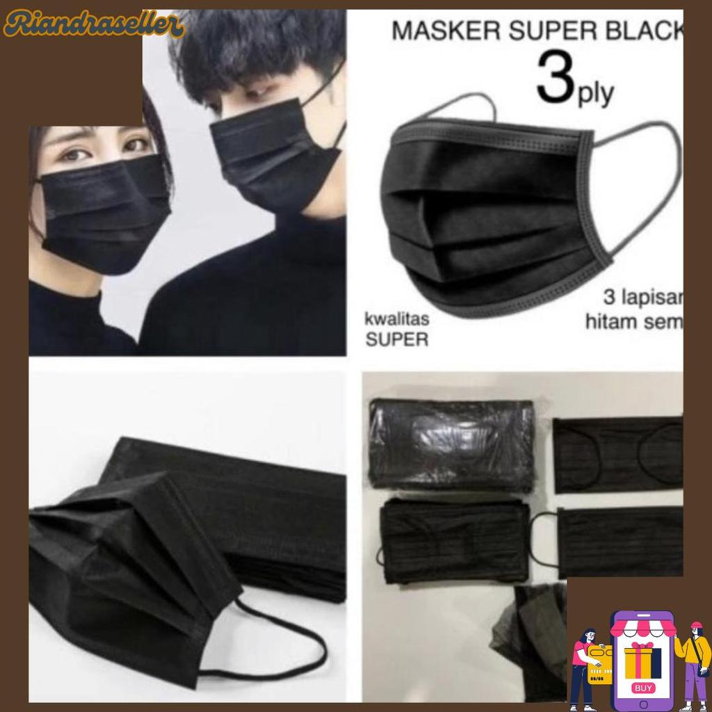 Masker Earloop 3ply Hitam Biru 50pcs Daily Duckbill Mask Protection Harga Grosir