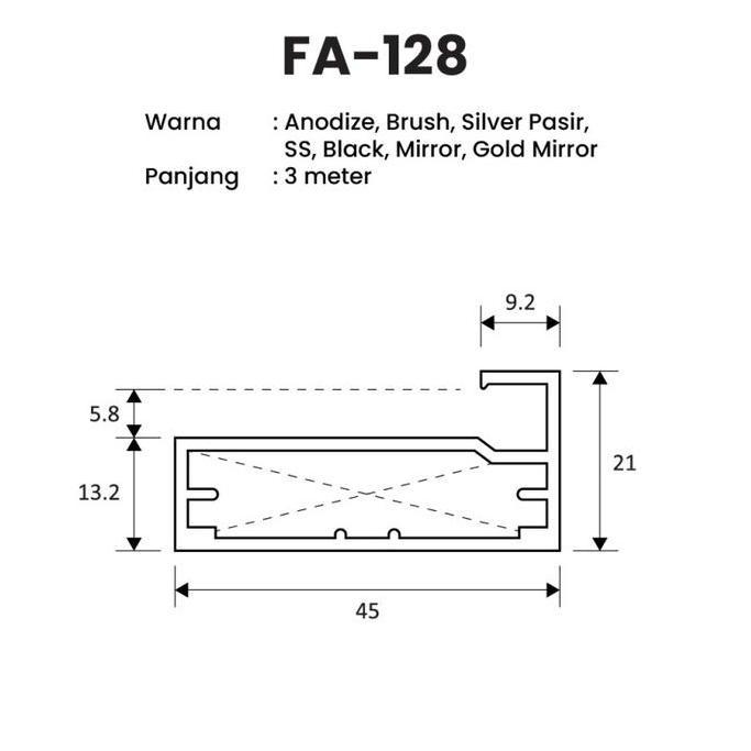 1 IKAT Frame Edging Aluminium Handle Lemari Sliding Panjang 3M FA 128 & FB-47 HUBEN 10 BATANG