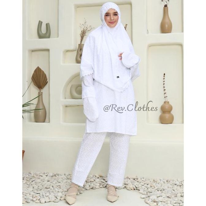 Baju Umroh Wanita Model Tunik Setelan Lengkap Perlengkapan Umroh Wanita Atasan Bawahan Muslim Katun