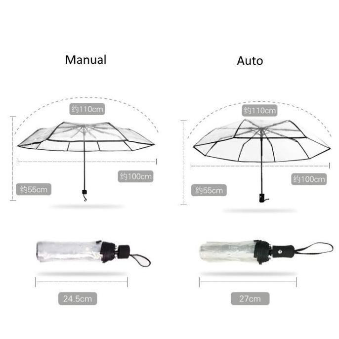 Garansi Payung transparan lipat, payung auto lipat transparan polos bunga