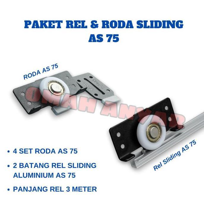 Paket Rel Dan Roda Pintu Lemari Sliding Rel AS-75 Huben FULL