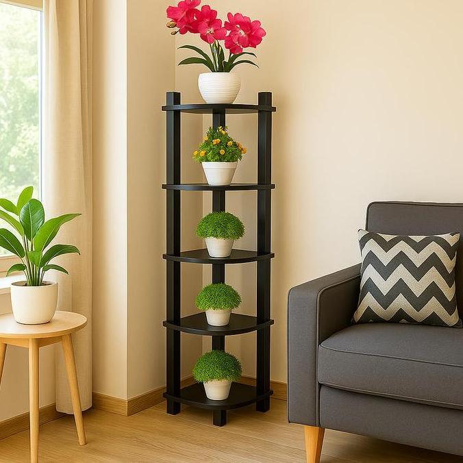 Dkrs- Esttu Store Rak Bunga Sudut 5 Susun Tinggi 120 Cm Bahan Playwood Minimalis Multifungsi Serbagu