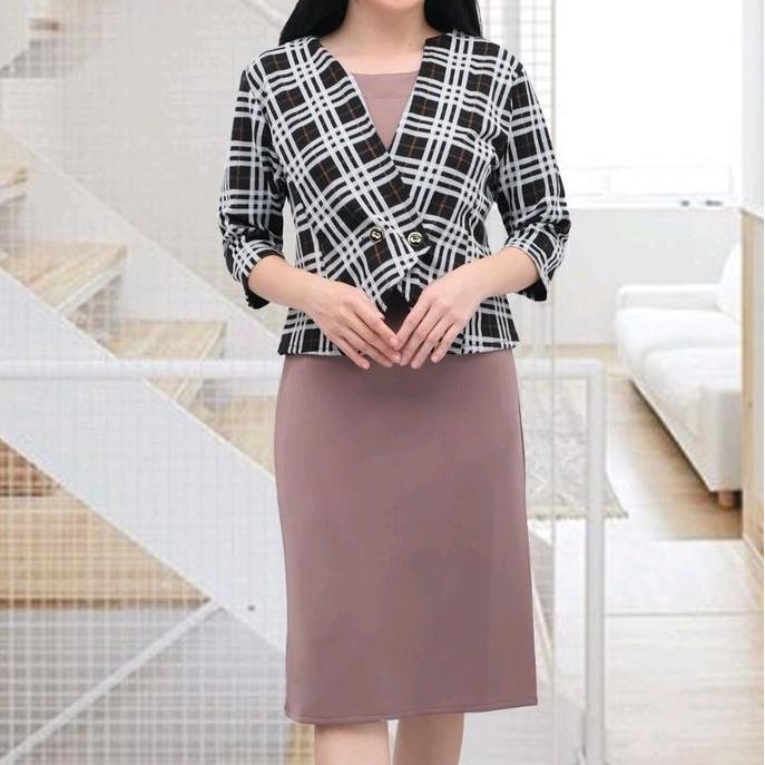 Dress blazer kotak2 / set blazer scuba  premium 9757