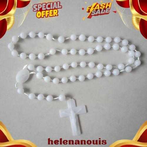 Kalung Rosario Fosfor Katolik Bulat 8 mm Menyala Dalam Gelap Aksesoris Souvenir Benda Rohani Murah K